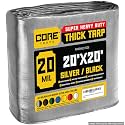 Core Tarps Extreme Heavy Duty 20 Mil Tarp Cover, Waterproof, UV Resistant, Rip and Tear Proof, Poly Tarpaulin with Reinforced Edges for Roof, Patio, Pool, Boat (Silver/Black 20′ X 20′)
