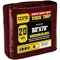 Core Tarps Extreme Heavy Duty 20 Mil Tarp Cover, Waterproof, UV Resistant, Rip and Tear Proof, Poly Tarpaulin with Reinforced Edges for Roof, Patio, Pool, Boat (Maroon/Black 50′ X 70′)