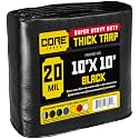 Core Tarps Extreme Heavy Duty 20 Mil Tarp Cover, Waterproof, UV Resistant, Rip and Tear Proof, Poly Tarpaulin with Reinforced Edges for Roof, Patio, Pool, Boat (Black 10′ X 10′)