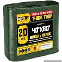Core Tarps Extreme Heavy Duty 20 Mil Tarp Cover, Waterproof, UV Resistant, Rip and Tear Proof, Poly Tarpaulin with Reinforced Edges for Roof, Patio, Pool, Boat (Green/Black 40′ X 60′)