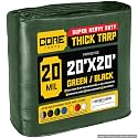 Core Tarps Extreme Heavy Duty 20 Mil Tarp Cover, Waterproof, UV Resistant, Rip and Tear Proof, Poly Tarpaulin with Reinforced Edges for Roof, Patio, Pool, Boat (Green/Black 20′ X 20′)