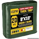 Core Tarps Extreme Heavy Duty 20 Mil Tarp Cover, Waterproof, UV Resistant, Rip and Tear Proof, Poly Tarpaulin with Reinforced Edges for Roof, Patio, Pool, Boat (Green/Black 8′ X 10′)