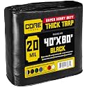 Core Tarps Extreme Heavy Duty 20 Mil Tarp Cover, Waterproof, UV Resistant, Rip and Tear Proof, Poly Tarpaulin with Reinforced Edges for Roof, Patio, Pool, Boat (Black 40′ X 80′)