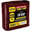 Core Tarps Extreme Heavy Duty 20 Mil Tarp Cover, Waterproof, UV Resistant, Rip and Tear Proof, Poly Tarpaulin with Reinforced Edges for Roof, Patio, Pool, Boat (Maroon/Black 12′ X 12′)
