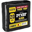 Core Tarps Extreme Heavy Duty 20 Mil Tarp Cover, Waterproof, UV Resistant, Rip and Tear Proof, Poly Tarpaulin with Reinforced Edges for Roof, Patio, Pool, Boat (Black 24′ X 50′)