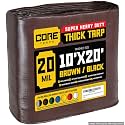 Core Tarps Extreme Heavy Duty 20 Mil Tarp Cover, Waterproof, UV Resistant, Rip and Tear Proof, Poly Tarpaulin with Reinforced Edges for Roof, Patio, Pool, Boat (Brown/Black 10′ X 20′)