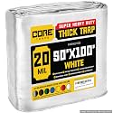 Core Tarps Extreme Heavy Duty 20 Mil Tarp Cover, Waterproof, UV Resistant, Rip and Tear Proof, Poly Tarpaulin with Reinforced Edges for Roof, Patio, Pool, Boat (White 50′ X 100′)