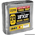 Core Tarps Extreme Heavy Duty 20 Mil Tarp Cover, Waterproof, UV Resistant, Rip and Tear Proof, Poly Tarpaulin with Reinforced Edges for Roof, Patio, Pool, Boat (Silver/Black 10′ X 12′)