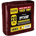 Core Tarps Extreme Heavy Duty 20 Mil Tarp Cover, Waterproof, UV Resistant, Rip and Tear Proof, Poly Tarpaulin with Reinforced Edges for Roof, Patio, Pool, Boat (Maroon/Black 24′ X 30′)