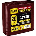 Core Tarps Extreme Heavy Duty 20 Mil Tarp Cover, Waterproof, UV Resistant, Rip and Tear Proof, Poly Tarpaulin with Reinforced Edges for Roof, Patio, Pool, Boat (Maroon/Black 10′ X 20′)