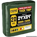 Core Tarps Extreme Heavy Duty 20 Mil Tarp Cover, Waterproof, UV Resistant, Rip and Tear Proof, Poly Tarpaulin with Reinforced Edges for Roof, Patio, Pool, Boat (Green/Black 24′ X 64′)