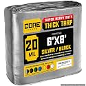 Core Tarps Extreme Heavy Duty 20 Mil Tarp Cover, Waterproof, UV Resistant, Rip and Tear Proof, Poly Tarpaulin with Reinforced Edges for Roof, Patio, Pool, Boat (Silver/Black 6′ X 8′)