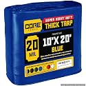 Core Tarps Extreme Heavy Duty 20 Mil Tarp Cover, Waterproof, UV Resistant, Rip and Tear Proof, Poly Tarpaulin with Reinforced Edges for Roof, Patio, Pool, Boat (Blue 10′ X 20′)