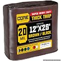 Core Tarps Extreme Heavy Duty 20 Mil Tarp Cover, Waterproof, UV Resistant, Rip and Tear Proof, Poly Tarpaulin with Reinforced Edges for Roof, Patio, Pool, Boat (Brown/Black 12′ X 25′)