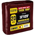 Core Tarps Extreme Heavy Duty 20 Mil Tarp Cover, Waterproof, UV Resistant, Rip and Tear Proof, Poly Tarpaulin with Reinforced Edges for Roof, Patio, Pool, Boat (Maroon/Black 12′ X 20′)