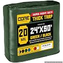 Core Tarps Extreme Heavy Duty 20 Mil Tarp Cover, Waterproof, UV Resistant, Rip and Tear Proof, Poly Tarpaulin with Reinforced Edges for Roof, Patio, Pool, Boat (Green/Black 24′ X 50′)