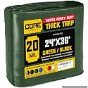 Core Tarps Extreme Heavy Duty 20 Mil Tarp Cover, Waterproof, UV Resistant, Rip and Tear Proof, Poly Tarpaulin with Reinforced Edges for Roof, Patio, Pool, Boat (Green/Black 24′ X 36′)
