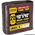 Core Tarps Extreme Heavy Duty 20 Mil Tarp Cover, Waterproof, UV Resistant, Rip and Tear Proof, Poly Tarpaulin with Reinforced Edges for Roof, Patio, Pool, Boat (Brown/Black 40′ X 40′)