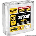 Core Tarps Extreme Heavy Duty 20 Mil Tarp Cover, Waterproof, UV Resistant, Rip and Tear Proof, Poly Tarpaulin with Reinforced Edges for Roof, Patio, Pool, Boat (White 30′ X 30′)