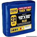 Core Tarps Extreme Heavy Duty 20 Mil Tarp Cover, Waterproof, UV Resistant, Rip and Tear Proof, Poly Tarpaulin with Reinforced Edges for Roof, Patio, Pool, Boat (Blue 40′ X 80′)