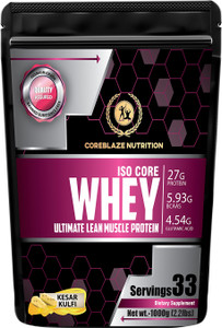 coreblaze nutrition best whey body building protein powder isolate 90 for men  women whey protein 1 kg kesar kulfi
