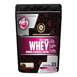 coreblaze nutrition best whey body building protein powder isolate 90  flavour- chocolate 1 kg  for men amp women