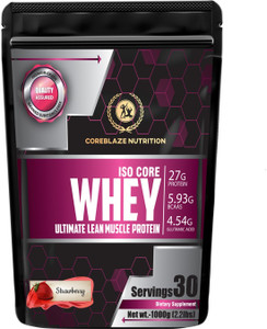 coreblaze nutrition best whey body building protein powder isolate 90 for men  women whey protein 1 kg strawberry