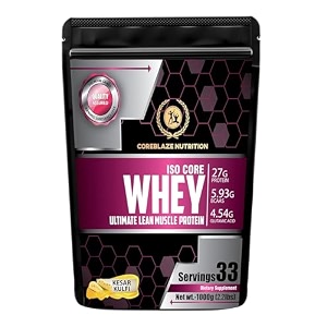 coreblaze nutrition best whey body building protein powder isolate 90  flavour- kesar kulfi 12 kg  for men amp women