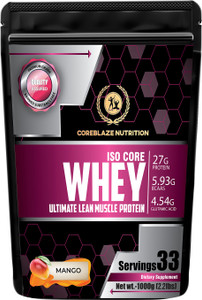 coreblaze nutrition best whey body building protein powder isolate 90 for men  women whey protein 1 kg mango