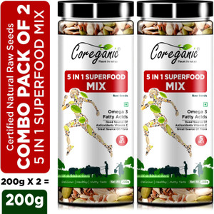 coreganic certified raw mix seeds for immunity booster chia seeds flax seeds pumpkin seed sunflower seeds and watermalon seeds mixed seeds 2 x 200 g