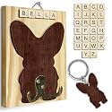 Corgi Dog Leash Holder Wall Mount with Scrabble Letters, Wooden Dog Wall Hook Organizer, Pet Collar and Harness Holder, Entryway Key Hook and Leash Rack, Pet Lovers Gift Decor PF297-29