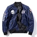 CORIRESHA Reversible NASA Bomber Jacket with Embroidery Badges