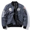 CORIRESHA Reversible NASA Bomber Jacket with Embroidery Badges