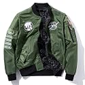 CORIRESHA Reversible NASA Bomber Jacket with Embroidery Badges