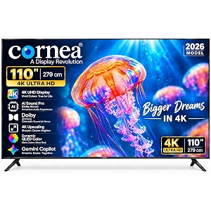 cornea 110-inch 4k ultra hd smart display  2026 model  ai sound pro with dolby atmos  4k upscaling  100 apps  gemini copilot  uhd display