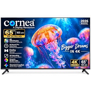 cornea 4k ultra hd smart display  2026 model  ai sound pro with dolby atmos  4k upscaling  100 apps  gemini copilot  uhd display