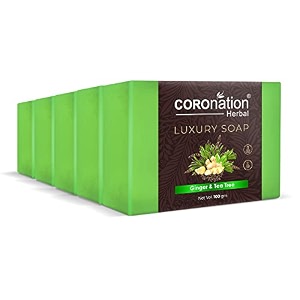 coronation herbal ginger amp tea tree bathing bar for men amp women  removes excess oil sebum amp unclogs pores  anti-acne amp pimple  remove acne amp pimples  for oil free glowing radiant purifies skin