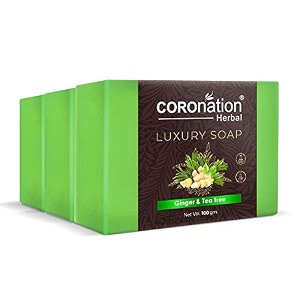 coronation herbal unisex ginger amp tea tree detoxifying bathing soap  detoxifies skin amp deep pore cleaning  remove blackheads whiteheads dark spots amp impurities handmade soap for skin purification