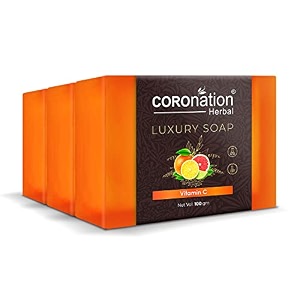 coronation herbal unisex vitamin c premium soap  helps to remove dirt amp impurities and gives glowing skin  for tan removal amp deep cleaning - 100 g x 3 pack of 3