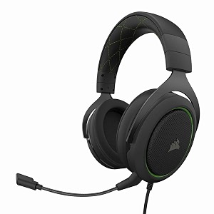 corsair hs50 pro stereo adjustable memory foam ear cups lightweight noise-cancelling detachable wired over ear headphones with mic for pc ps4 xbox one switch and mobile- green
