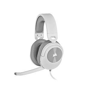 corsair hs55 stereo gaming headset leatherette memory foam ear pads lightweight construction omni-directional microphone multi-platform compatibility with included y-cable adapter white