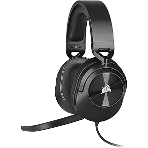 corsair hs55 surround gaming headset leatherette memory foam ear pads dolby audio 71 surround sound on pc and mac lightweight omni-directional microphone multi-platform compatibility carbon