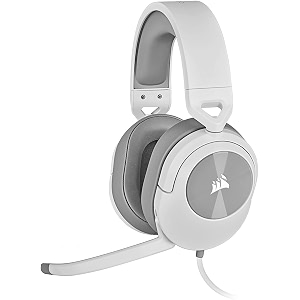 corsair hs55 surround gaming headset leatherette memory foam ear pads dolby audio 71 surround sound on pc and mac lightweight omni-directional microphone multi-platform compatibility white