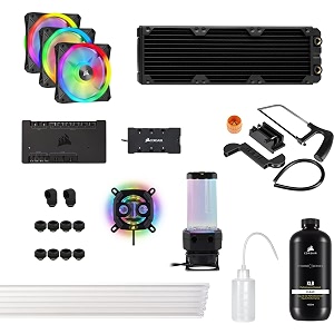 corsair hydro x series icue xh305i rgb pro custom cooling kit hardline cpu cooling loop cpu water block d5 pumpreservoir combo radiator 3x rgb fans icue software control black
