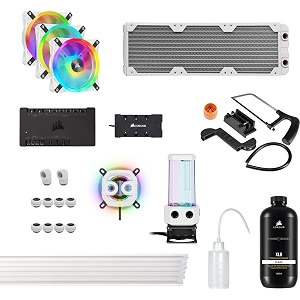 corsair hydro x series icue xh305i rgb pro custom cooling kit hardline cpu cooling loop cpu water block d5 pumpreservoir combo radiator 3x rgb fans icue software control white