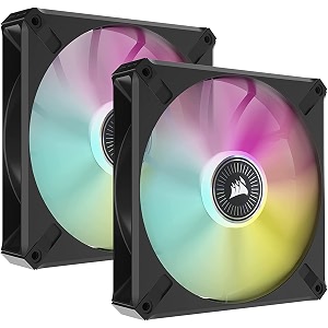 corsair ml140 rgb elite 140mm magnetic levitation rgb fan with airguide 2-pack with lighting node core