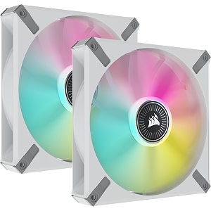corsair ml140 rgb elite 140mm magnetic levitation rgb fan with airguide 2-pack with lighting node core - white frame