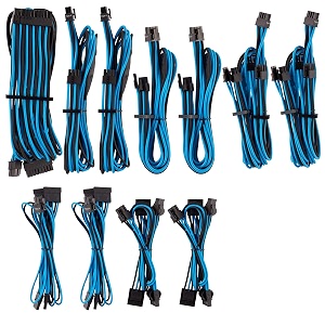 corsair premium individually sleeved psu cables pro kit  blueblack 2 yr warranty for corsair psus