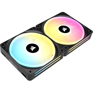corsair icue link qx140 rgb 140mm magnetic dome rgb fans - double fan starter kit with icue link system hub - black