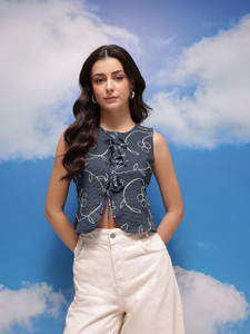 corsica casual self design women blue top